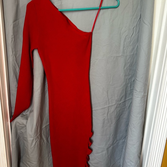 One shoulder red sweater dress - Picture 2 of 2